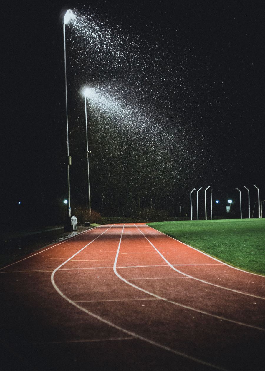 Athletics track at night